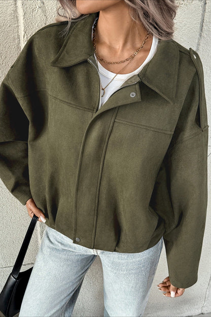 Cazadora bomber de imitación de ante con cuello de solapa
