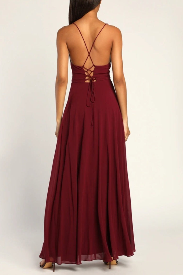 Vestido largo de fiesta halter sin espalda sexy