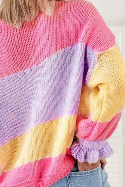 Cárdigan de punto con bloques de color y cuello en V
