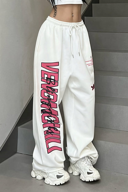 Pantalones Anchos Drapeados con Estampado Hip Hop