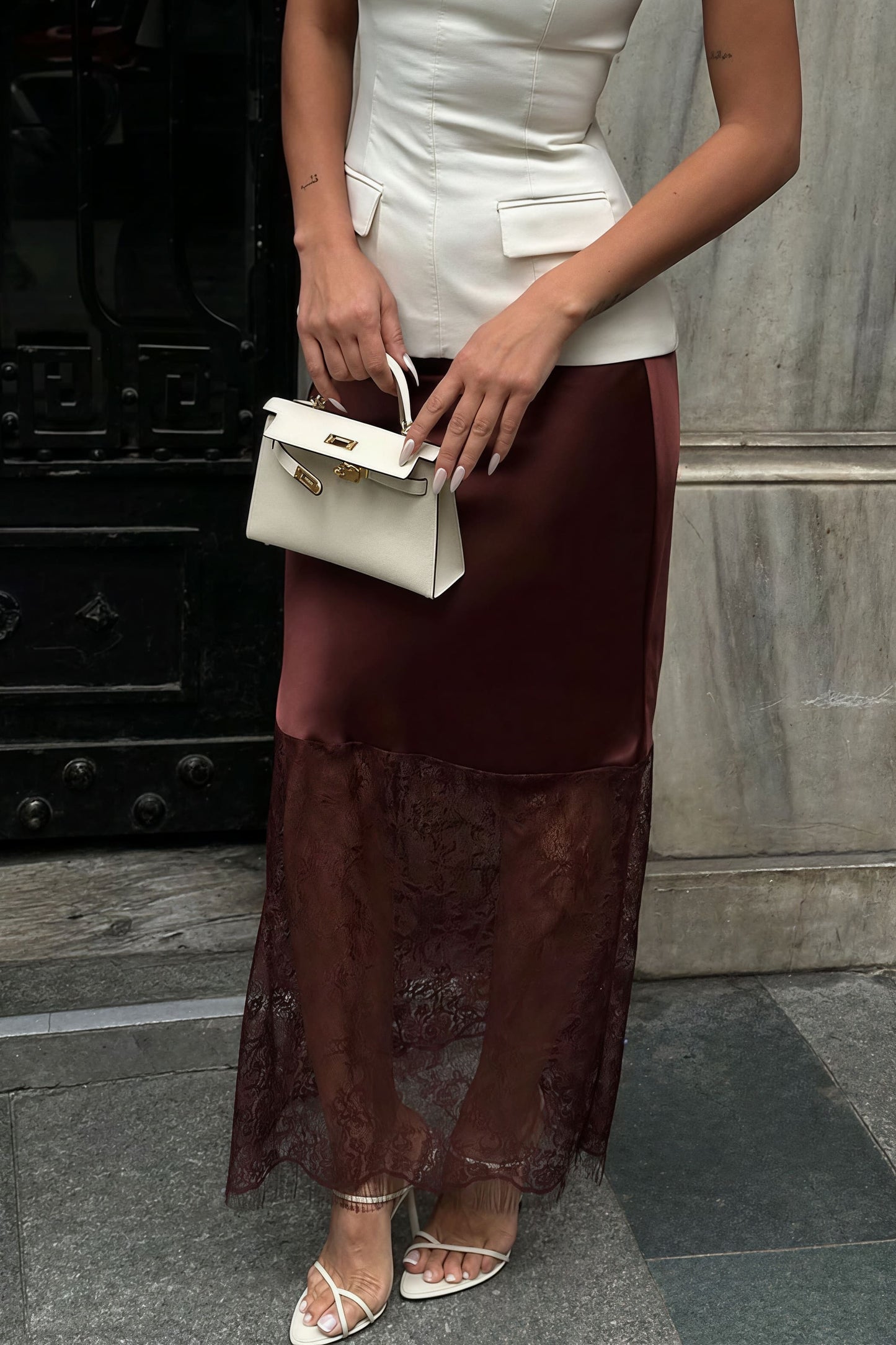 Vintage Lace Patchwork Bodycon Midi Skirt