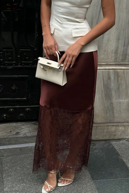 Vintage Lace Patchwork Bodycon Midi Skirt