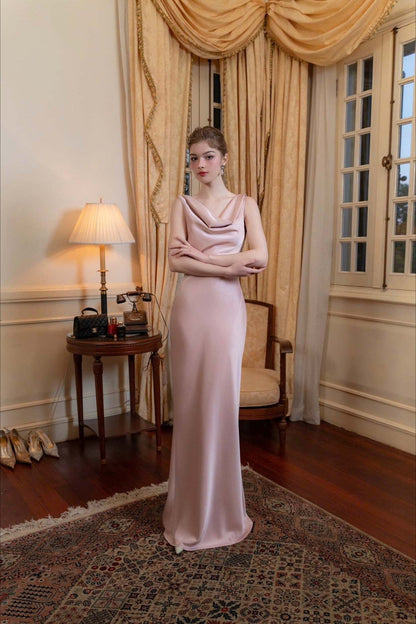 Vestido largo de noche de satén liso