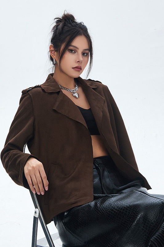 Chaqueta motera de ante con frente abierto