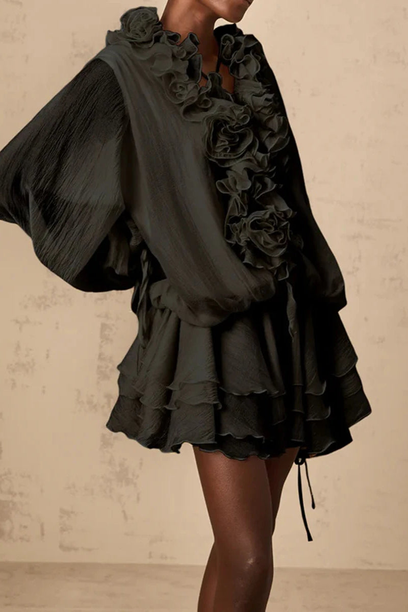 Vestido bohemio holgado con volantes y pliegues