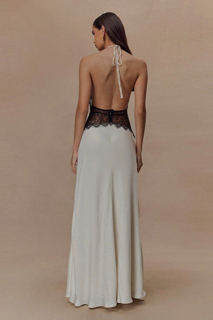 Lace V Neck Backless Cami Long Formal Dress