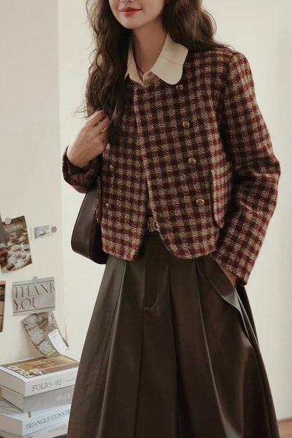 Chaqueta vintage de tartán con botonadura sencilla