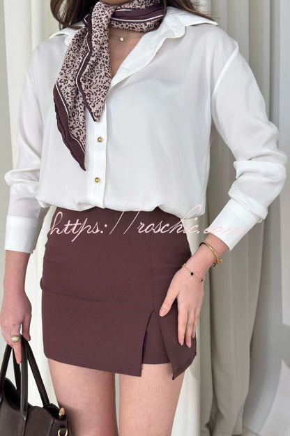 Solid Color Silk Satin Texture Single-breasted Long-sleeved Loose Shirt