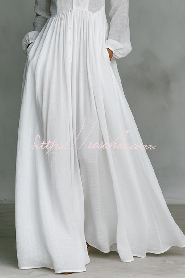 Solid Color Stand Collar Long Sleeve Casual Pocket Maxi Dress