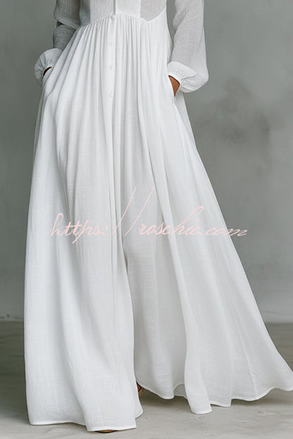 Solid Color Stand Collar Long Sleeve Casual Pocket Maxi Dress