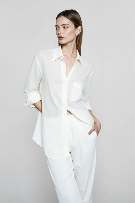 Linen V Neck Relaxed Blouse