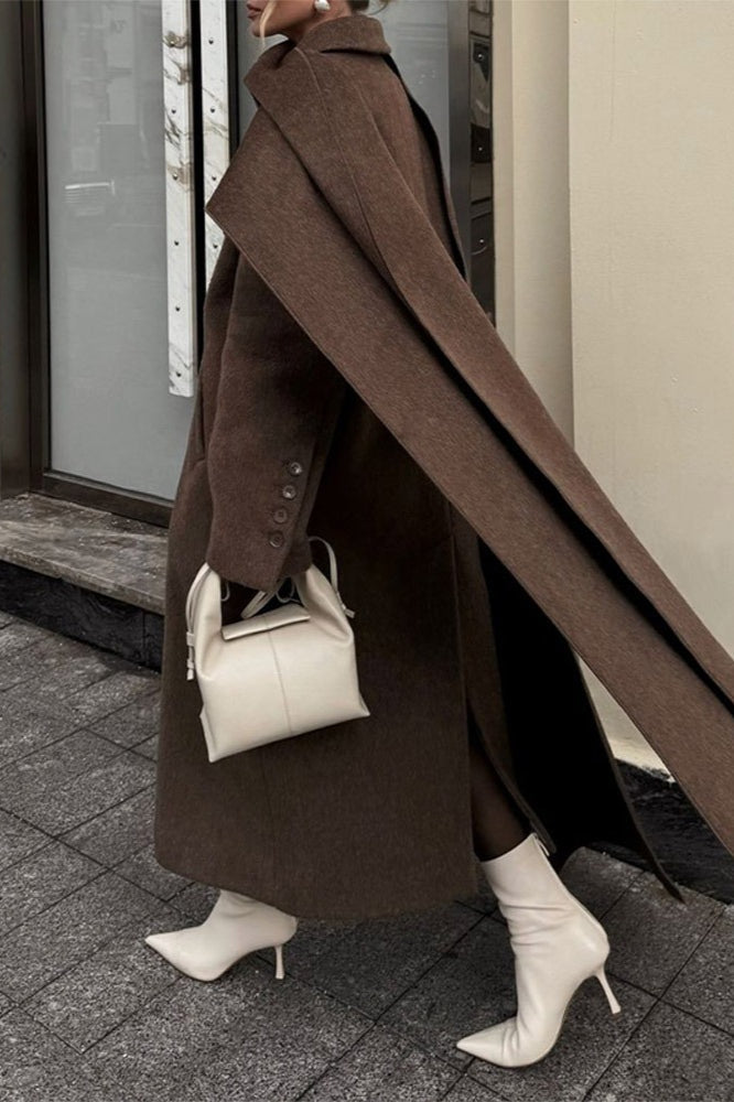 Scarf Collar Extra-Long Woolen Overcoat