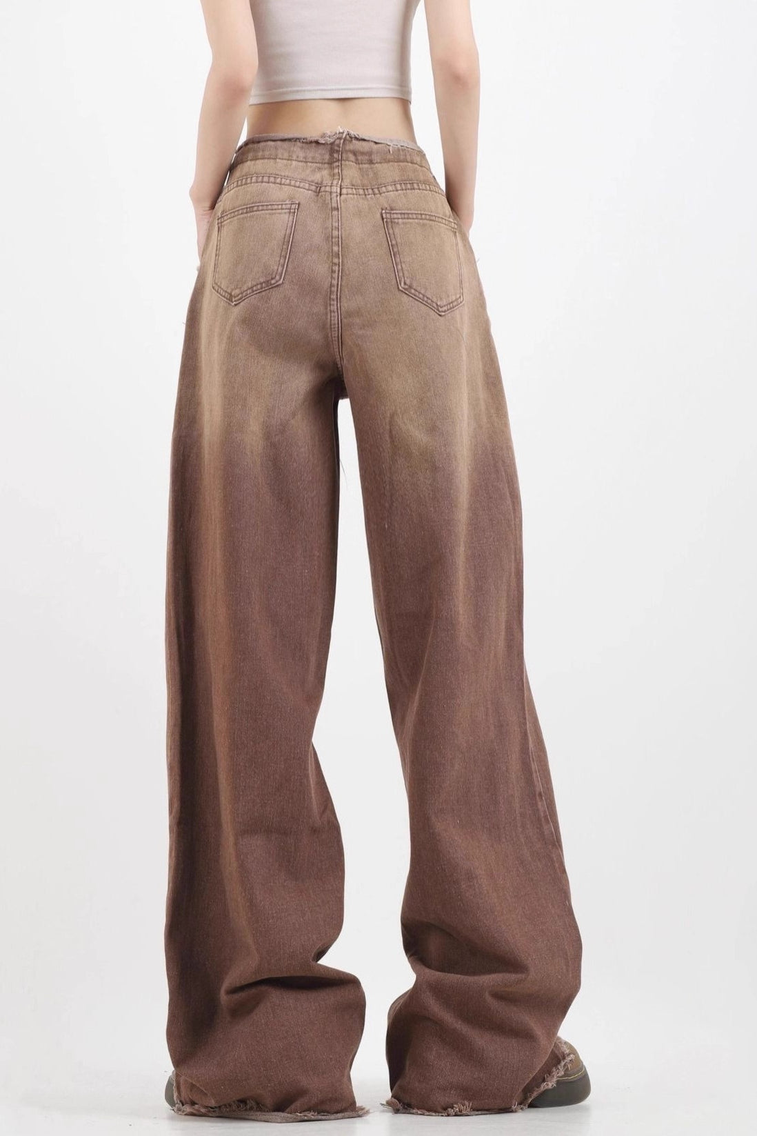 Jeans de pernera ancha deshilachados vintage de cintura alta con degradado