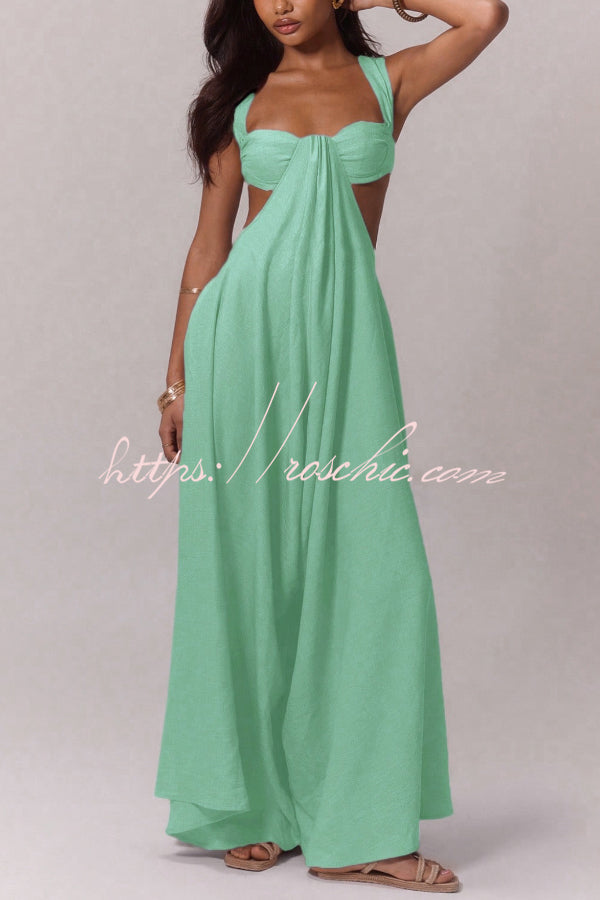 Solid Color Casual Camisole Loose Stretch Wide-leg Jumpsuit