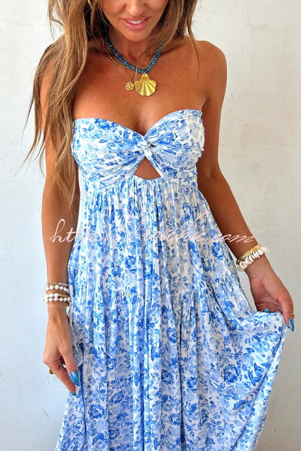 Floral Print Sleeveless Off-shoulder Cutout Resort Style Maxi Dress