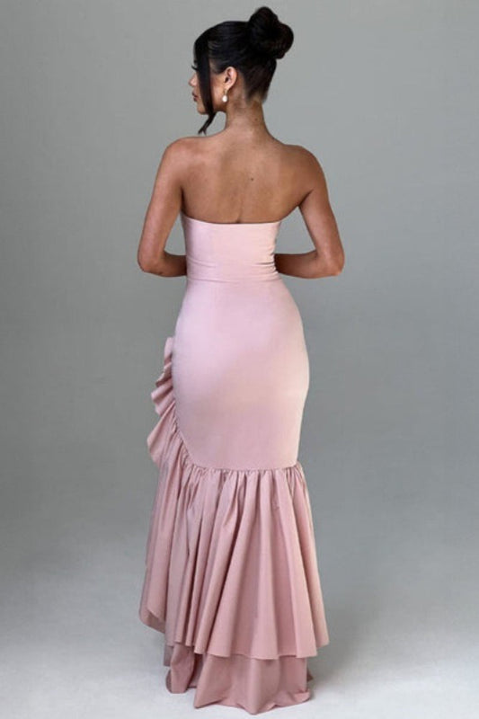 Off Shoulder Strapless Asymmetric Prom Dress