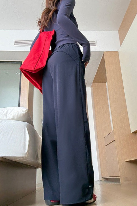 Pantalones deportivos sólidos de pierna ancha elásticos