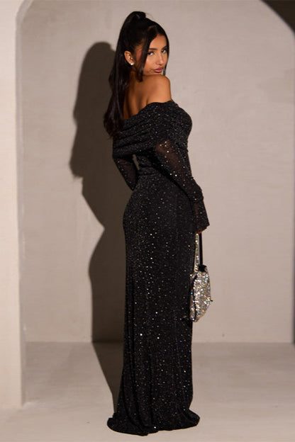 Sequin Off-Shoulder Fitted Party Dress