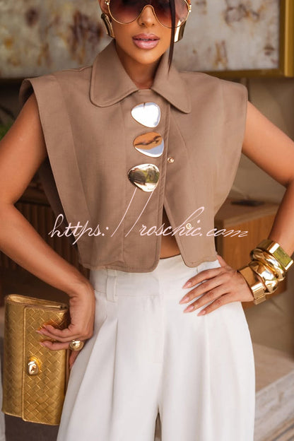 Creative Style Metal Buckle Design Lapel Crop Tank Top