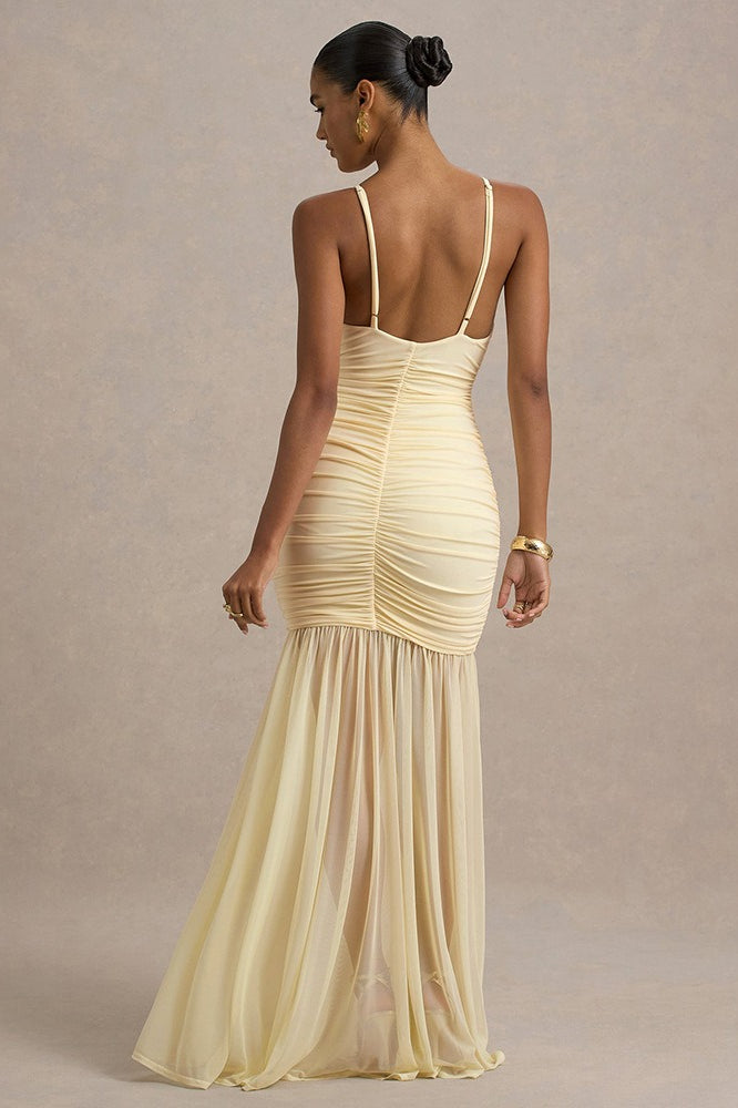 Sheer Plunge Ruffle Slip Dress