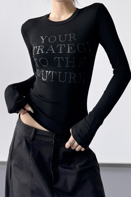 Letter Print Slim Short Long Sleeve Crop Top