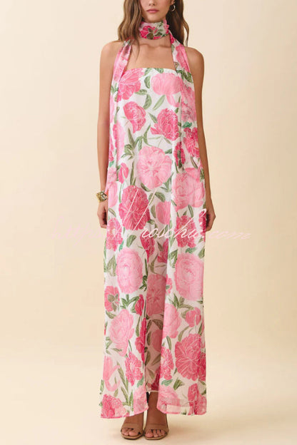 Floral Print Sleeveless Off-shoulder Loose Casual Maxi Dress