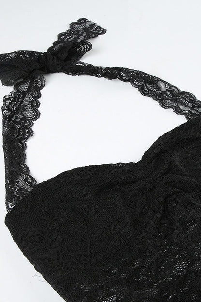 Top halter sexy entallado con lazo y fruncido de encaje