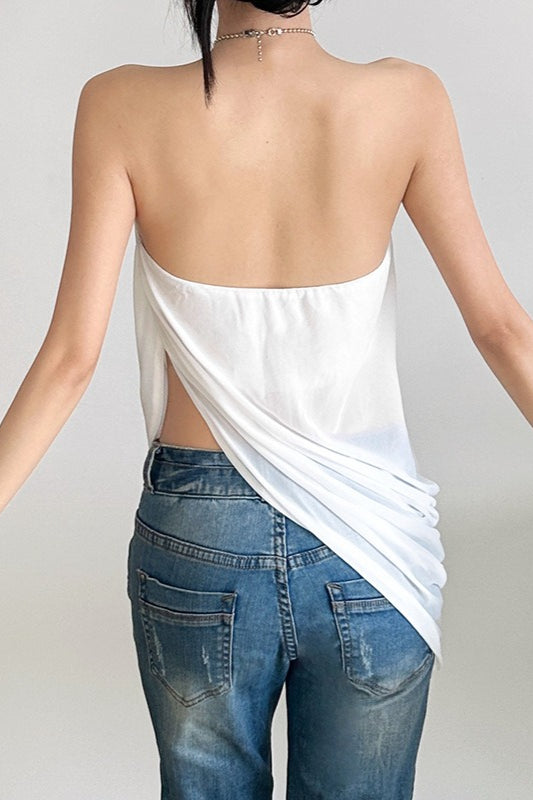 Blusa sólida, suelta, fluida, con cuello halter y sin espalda