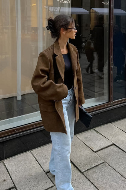 Vintage Suede Insulated Notch Lapel Coat