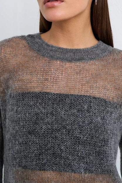 Blusa suelta de punto calado de mezcla de lana