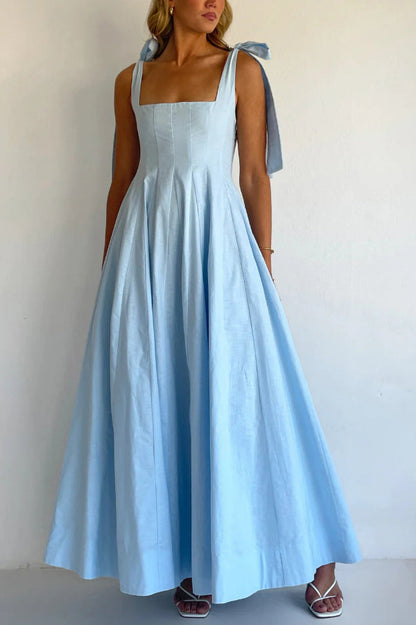 Solid Color Sleeveless Tie-up Suspender Elegant Patchwork Maxi Dress