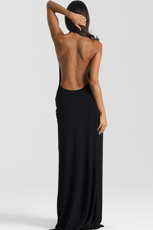 Deep V Halter Backless Slit Maxi Wrap Dress