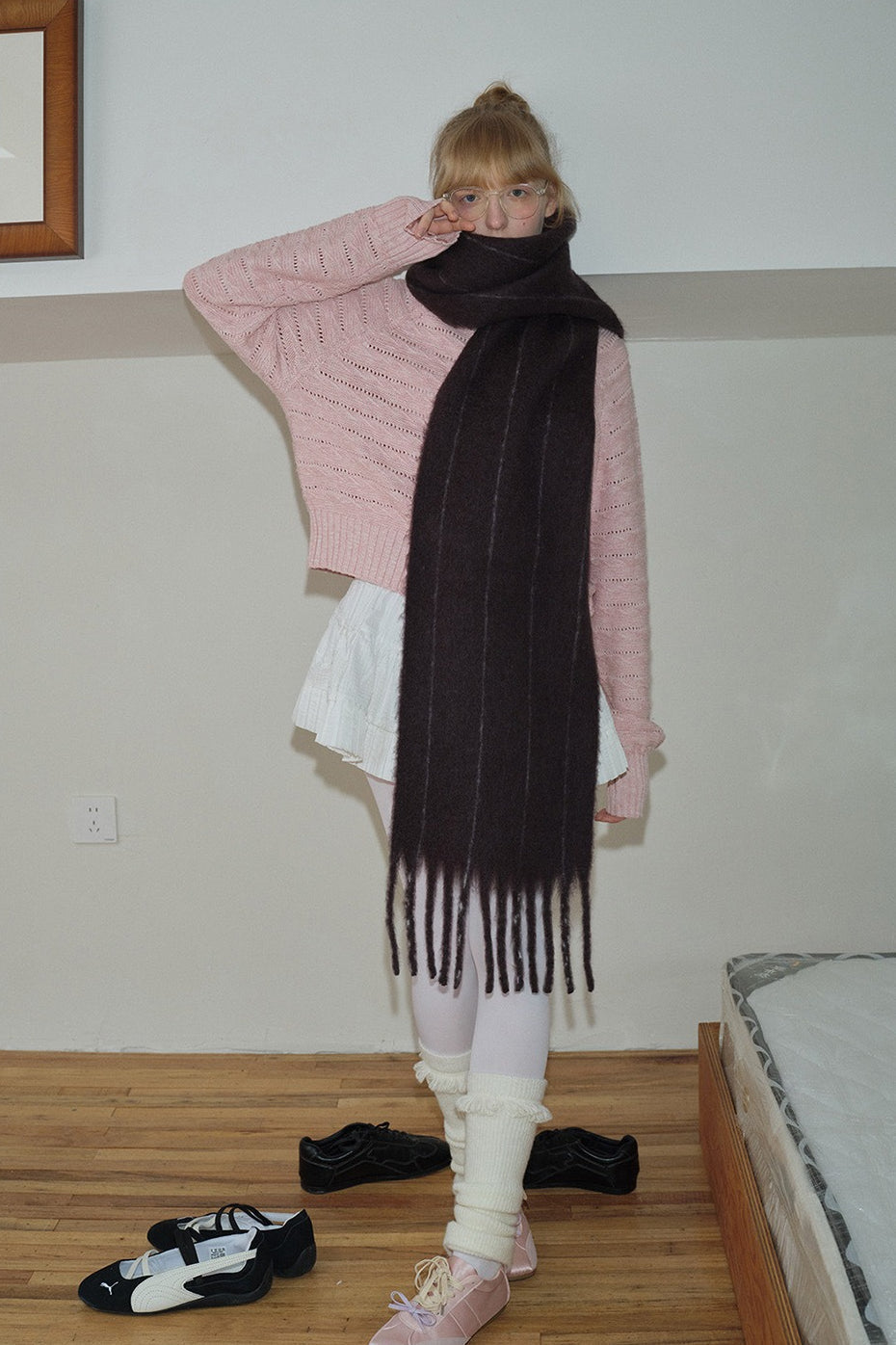Bufanda unisex de mezcla de lana al 25% con rayas verticales