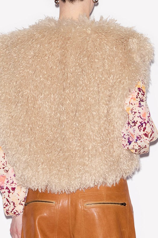 Chaleco Halter con Abertura en la Espalda y Cuello de Shearling