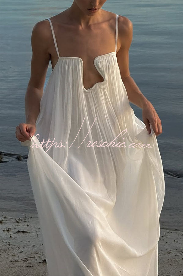 Sculptural Flowy Chiffon Plunging Chest Cutout Slip Loose Maxi Dress