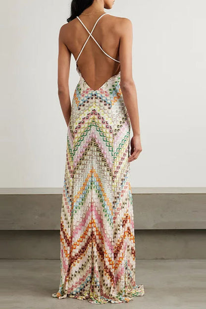 Vestido Boho con Cuello en V y Colores en Contraste
