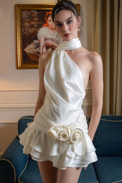 Elegante Vestido de Cóctel Floral 3D de Satén