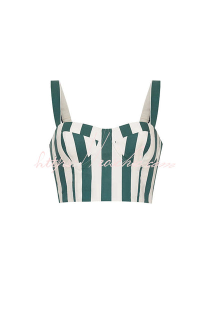 Claudine Striped Heart-shaped Smocked Tank and Raffia Buckle Belted Pocket Bubble Shorts Set