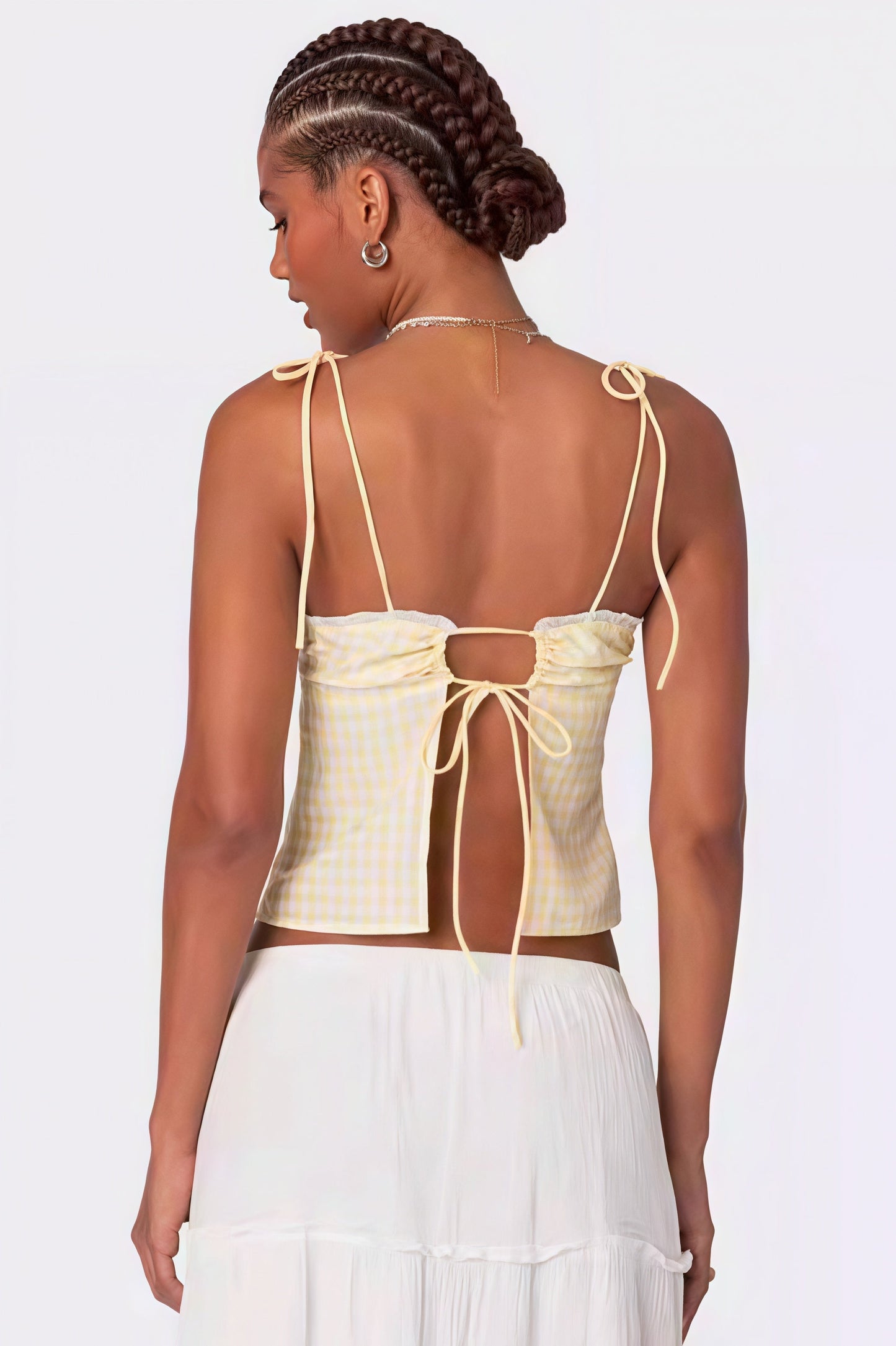 Top Cami a Cuadros con Ribete de Encaje y Espalda Atada