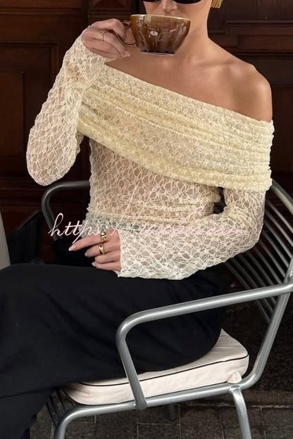 Solid Color Off-shoulder Long-sleeved Elegant Slim-fit Lace Top