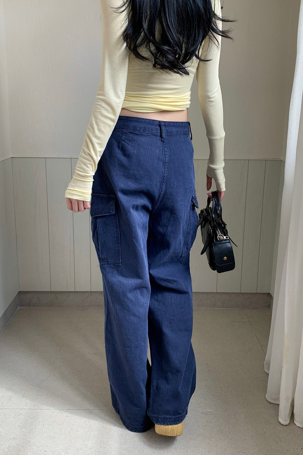 Textured Cargo Bootcut Casual Jeans