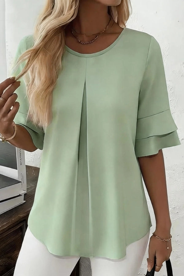 Solid Color Round Neck Short-sleeved Loose Casual Top