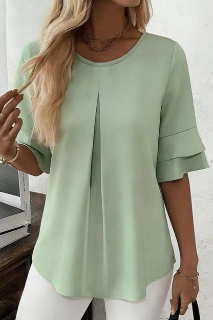 Solid Color Round Neck Short-sleeved Loose Casual Top