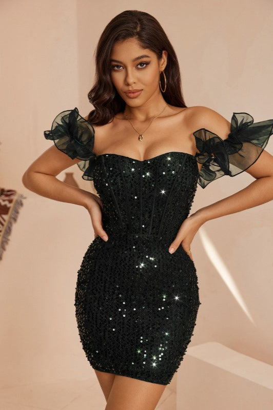 Elegant Sequin Evening Mini Party Dress