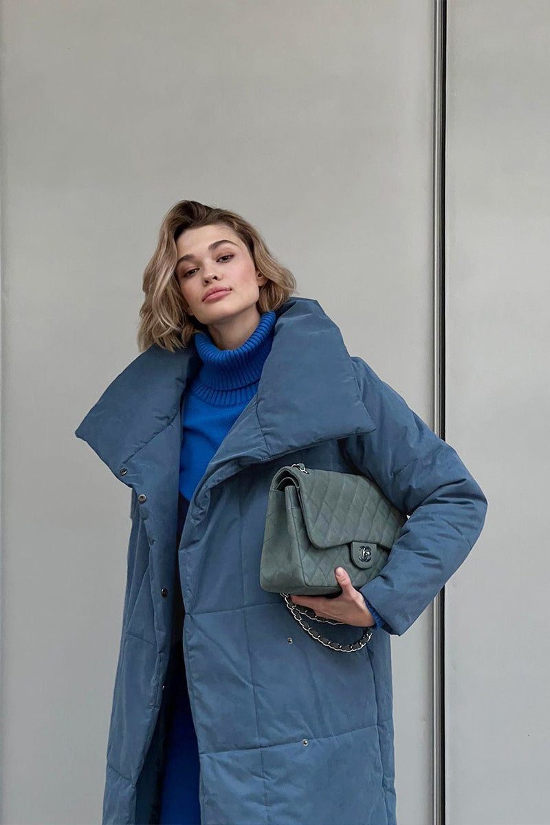 Chaqueta Puffer Larga con Cuello Alto