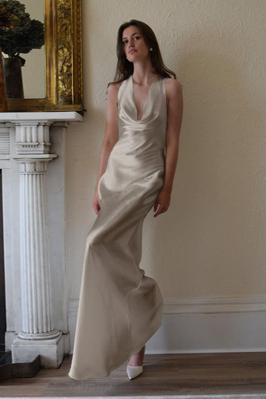 Off Shoulder Back Lace Satin Formal Dress