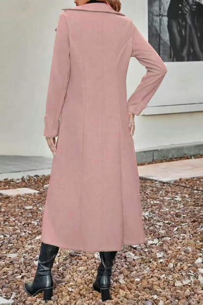 Abrigo Chic Cruzado con Solapas de Mezcla de Lana