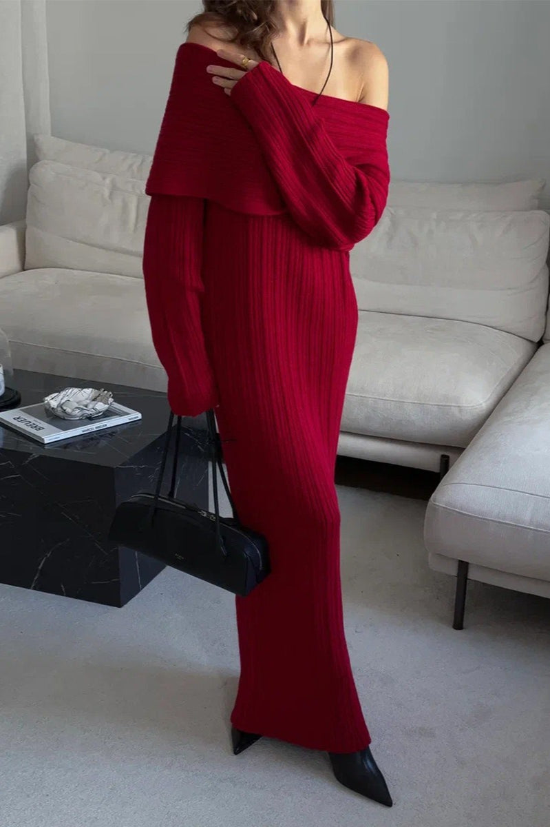 Knit Off Shoulder Long Sleeve Bodycon  Sweater Dress
