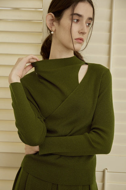 Sheer Panel Mock Neck Knit Top