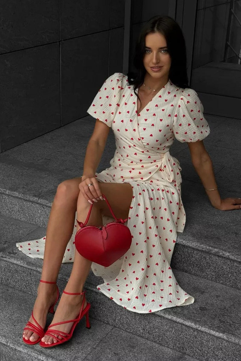 Vestido midi con estampado de algodón y mangas abullonadas